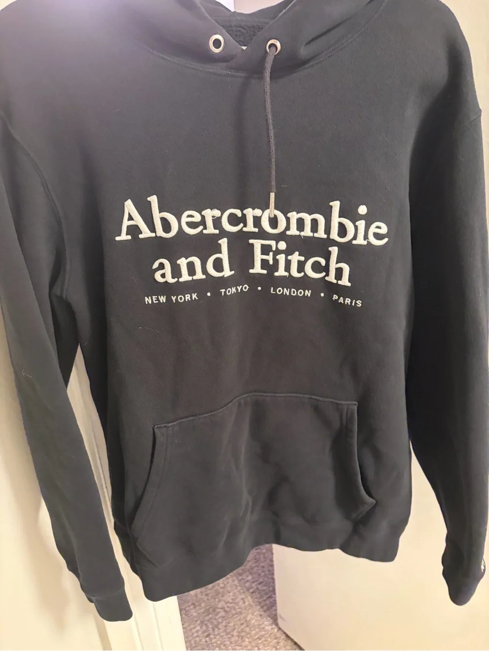 Abercrombie & Fitch Black Crewneck Hoodie with Cream Logo